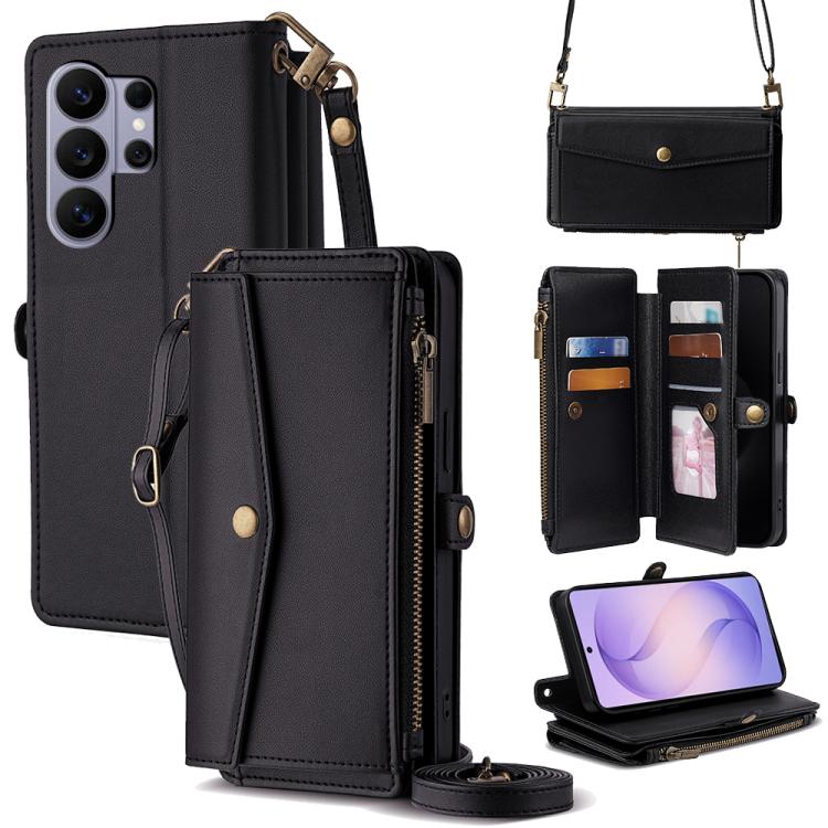 Portafoglio con cerniera, fibbia laterale, tracolla, cordino, custodia per telefono in pelle, For Samsung Galaxy S26+ 5G, For Samsung Galaxy S26 Ultra 5G, For Samsung Galaxy S26 5G