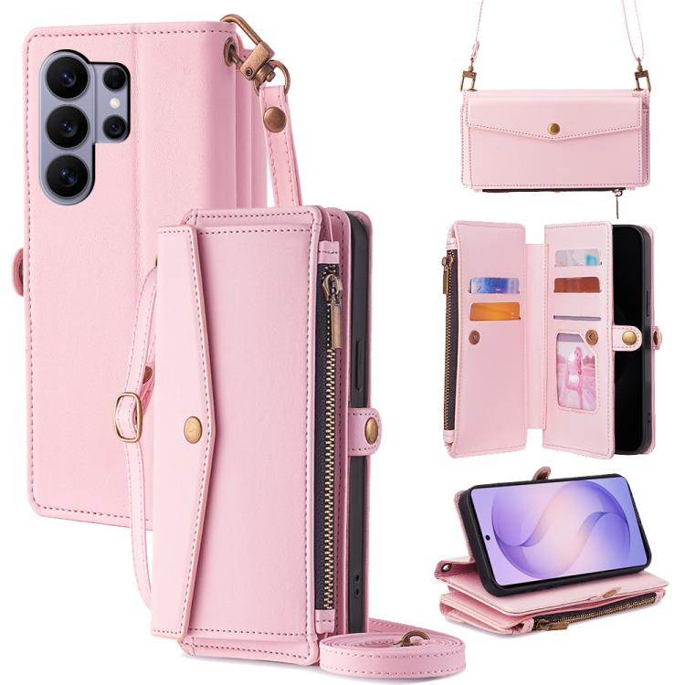 Portafoglio con cerniera, fibbia laterale, tracolla, cordino, custodia per telefono in pelle, For Samsung Galaxy S26+ 5G, For Samsung Galaxy S26 Ultra 5G, For Samsung Galaxy S26 5G