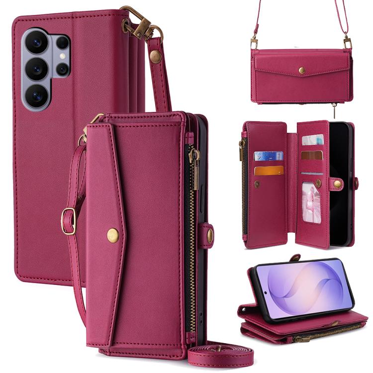Portafoglio con cerniera, fibbia laterale, tracolla, cordino, custodia per telefono in pelle, For Samsung Galaxy S26+ 5G, For Samsung Galaxy S26 Ultra 5G, For Samsung Galaxy S26 5G