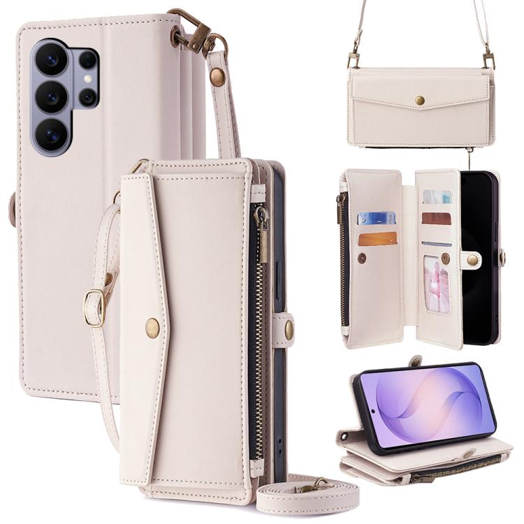 Portafoglio con cerniera, fibbia laterale, tracolla, cordino, custodia per telefono in pelle, For Samsung Galaxy S26+ 5G, For Samsung Galaxy S26 Ultra 5G, For Samsung Galaxy S26 5G