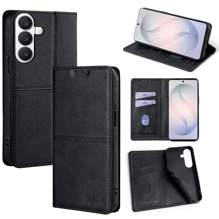 Custodia magnetica per telefono in pelle con texture mucca, For Samsung Galaxy S26+ 5G, For Samsung Galaxy S26 Ultra 5G, For Samsung Galaxy S26 5G