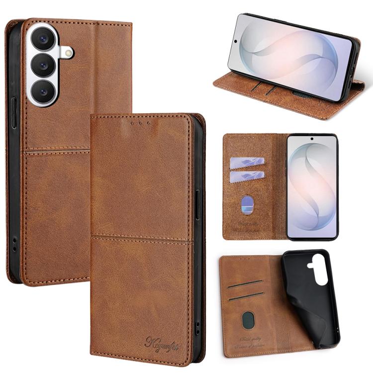 Custodia magnetica per telefono in pelle con texture mucca, For Samsung Galaxy S26+ 5G, For Samsung Galaxy S26 Ultra 5G, For Samsung Galaxy S26 5G