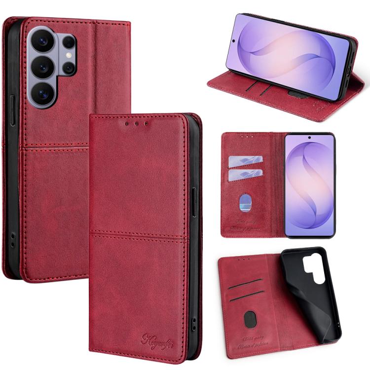 Custodia magnetica per telefono in pelle con texture mucca, For Samsung Galaxy S26+ 5G, For Samsung Galaxy S26 Ultra 5G, For Samsung Galaxy S26 5G