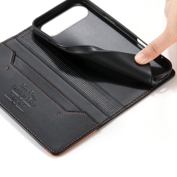 Custodia per telefono Dierfeng in ecopelle con magnete e RFID ad alta resistenza, For iPhone Air, For iPhone 16 Pro Max, For iPhone 16 Pro, For iPhone 16 Plus