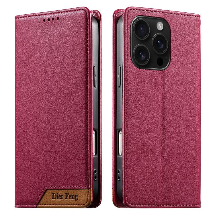 Custodia per telefono Dierfeng in ecopelle con magnete e RFID ad alta resistenza, For iPhone Air, For iPhone 16 Pro Max, For iPhone 16 Pro, For iPhone 16 Plus