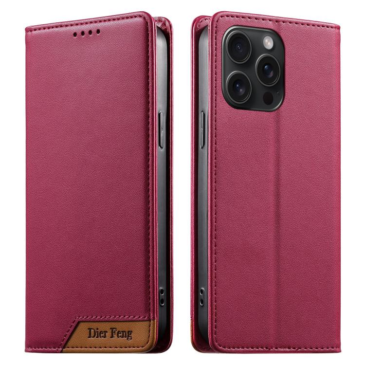 Custodia per telefono Dierfeng in ecopelle con magnete e RFID ad alta resistenza, For iPhone 16, For iPhone 15 Pro Max, For iPhone 15 Pro, For iPhone 15 Plus