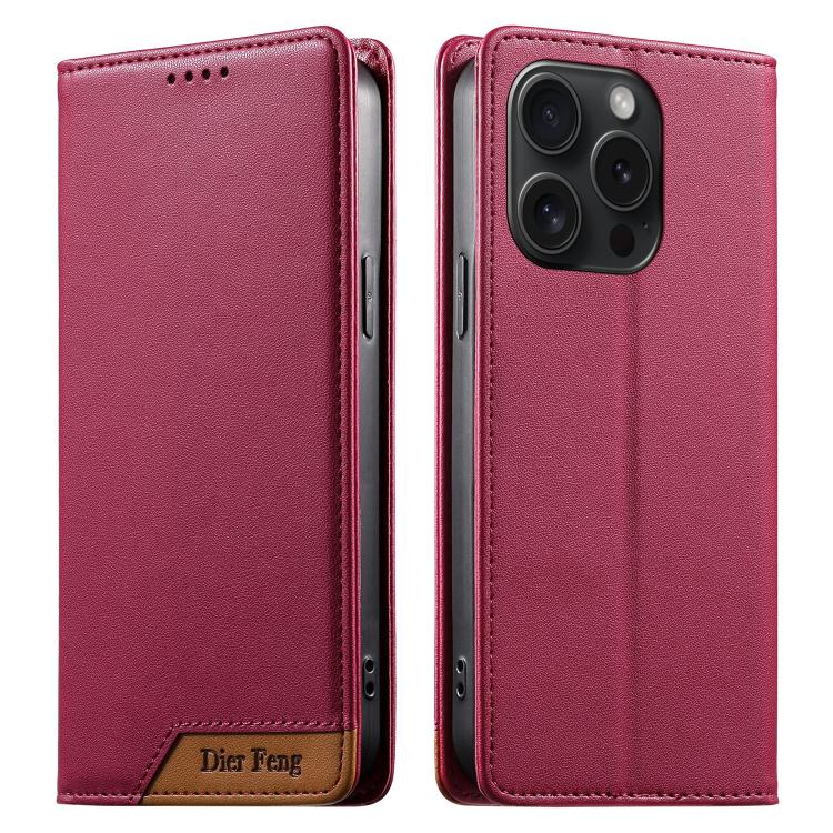 Custodia per telefono Dierfeng in ecopelle con magnete e RFID ad alta resistenza, For iPhone 16, For iPhone 15 Pro Max, For iPhone 15 Pro, For iPhone 15 Plus