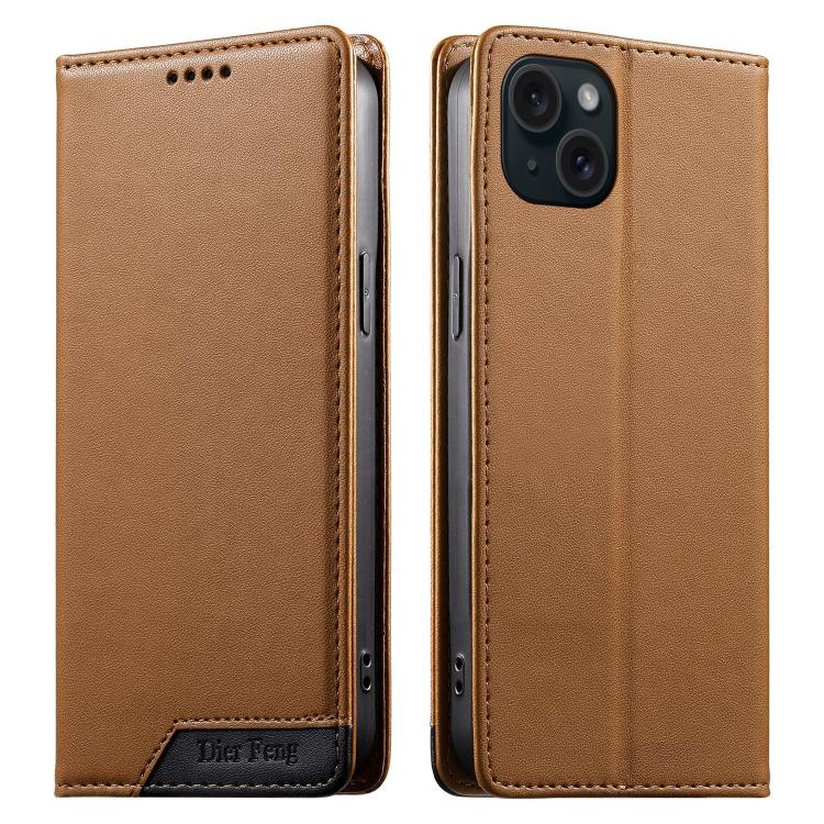 Custodia per telefono Dierfeng in ecopelle con magnete e RFID ad alta resistenza, For iPhone 16, For iPhone 15 Pro Max, For iPhone 15 Pro, For iPhone 15 Plus