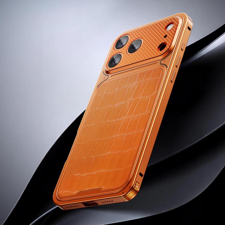 Elegante custodia magnetica in metallo con texture effetto pelle e fibbia a molla per il tuo telefono., For iPhone 17 Pro Max, For iPhone 17 Pro