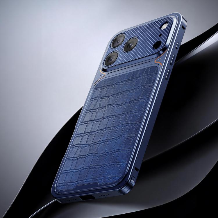 Elegante custodia magnetica in metallo con texture effetto pelle e fibbia a molla per il tuo telefono., For iPhone 17 Pro Max, For iPhone 17 Pro