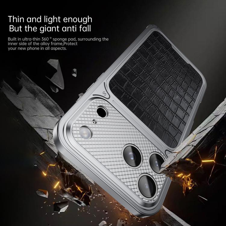 Elegante custodia magnetica in metallo con texture effetto pelle e fibbia a molla per il tuo telefono., For iPhone 17 Pro Max, For iPhone 17 Pro
