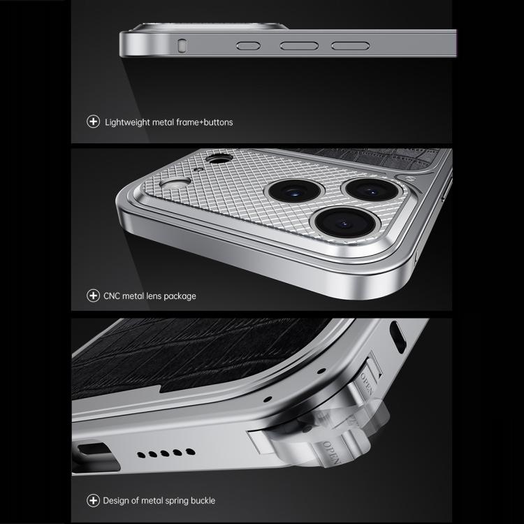 Elegante custodia magnetica in metallo con texture effetto pelle e fibbia a molla per il tuo telefono., For iPhone 17 Pro Max, For iPhone 17 Pro
