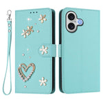 ZS01 Custodia per telefono a doppio strato in ecopelle vegana con motivo floreale a cuori e cinturino da polso, For iPhone 17, For iPhone Air, For iPhone 16 Pro Max