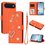 ZS01 Custodia per telefono a doppio strato in ecopelle vegana con motivo floreale a cuori e cinturino da polso, For iPhone 17, For iPhone Air, For iPhone 16 Pro Max