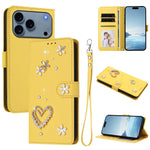 ZS01 Custodia per telefono a doppio strato in ecopelle vegana con motivo floreale a cuori e cinturino da polso, For iPhone 17e / 16e, For iPhone 17 Pro Max, For iPhone 17 Pro