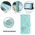 ZS01 Custodia per telefono a doppio strato in ecopelle vegana con motivo floreale a cuori e cinturino da polso, For iPhone 16 Pro, For iPhone 16 Plus, For iPhone 16