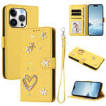 ZS01 Custodia per telefono a doppio strato in ecopelle vegana con motivo floreale a cuori e cinturino da polso, For iPhone 16 Pro, For iPhone 16 Plus, For iPhone 16