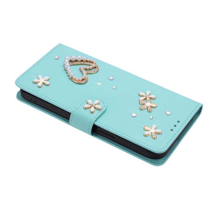 ZS01 Custodia per telefono a doppio strato in ecopelle vegana con motivo floreale a cuori e cinturino da polso, For iPhone 15 Pro Max, For iPhone 15 Pro, For iPhone 15 Plus