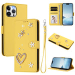 ZS01 Custodia per telefono a doppio strato in ecopelle vegana con motivo floreale a cuori e cinturino da polso, For iPhone 13 Pro, For iPhone 12 / 12 Pro, For iPhone 12 Pro Max