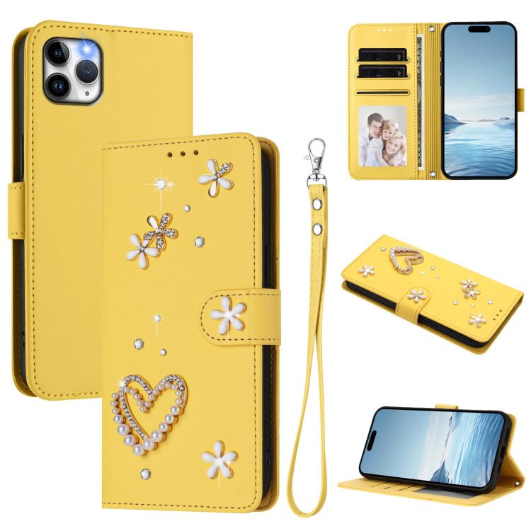 ZS01 Custodia per telefono a doppio strato in ecopelle vegana con motivo floreale a cuori e cinturino da polso, For iPhone 11 Pro Max, For iPhone 11, For iPhone 11 Pro