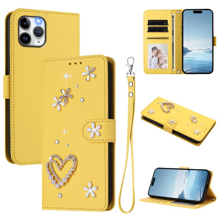 ZS01 Custodia per telefono a doppio strato in ecopelle vegana con motivo floreale a cuori e cinturino da polso, For iPhone 11 Pro Max, For iPhone 11, For iPhone 11 Pro
