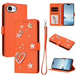 ZS01 Custodia per telefono a doppio strato in ecopelle vegana con motivo floreale a cuori e cinturino da polso, For iPhone 17e / 16e, For iPhone 17 Pro Max, For iPhone 17 Pro