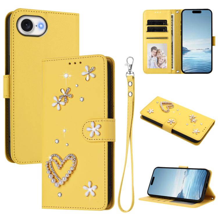 ZS01 Custodia per telefono a doppio strato in ecopelle vegana con motivo floreale a cuori e cinturino da polso, For iPhone 17e / 16e, For iPhone 17 Pro Max, For iPhone 17 Pro