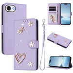ZS01 Custodia per telefono a doppio strato in ecopelle vegana con motivo floreale a cuori e cinturino da polso, For iPhone 17e / 16e, For iPhone 17 Pro Max, For iPhone 17 Pro