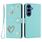 ZS01 Custodia per telefono a doppio strato in ecopelle vegana con motivo floreale a cuori e cinturino da polso, For Samsung Galaxy S26+ 5G, For Samsung Galaxy S26 Edge 5G, For Samsung Galaxy S26 Ultra 5G
