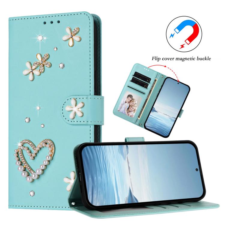 ZS01 Custodia per telefono a doppio strato in ecopelle vegana con motivo floreale a cuori e cinturino da polso, For Samsung Galaxy S26+ 5G, For Samsung Galaxy S26 Edge 5G, For Samsung Galaxy S26 Ultra 5G