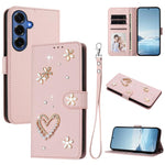 ZS01 Custodia per telefono a doppio strato in ecopelle vegana con motivo floreale a cuori e cinturino da polso, For Samsung Galaxy S26+ 5G, For Samsung Galaxy S26 Edge 5G, For Samsung Galaxy S26 Ultra 5G