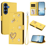ZS01 Custodia per telefono a doppio strato in ecopelle vegana con motivo floreale a cuori e cinturino da polso, For Samsung Galaxy S26+ 5G, For Samsung Galaxy S26 Edge 5G, For Samsung Galaxy S26 Ultra 5G