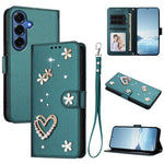 ZS01 Custodia per telefono a doppio strato in ecopelle vegana con motivo floreale a cuori e cinturino da polso, For Samsung Galaxy S26+ 5G, For Samsung Galaxy S26 Edge 5G, For Samsung Galaxy S26 Ultra 5G