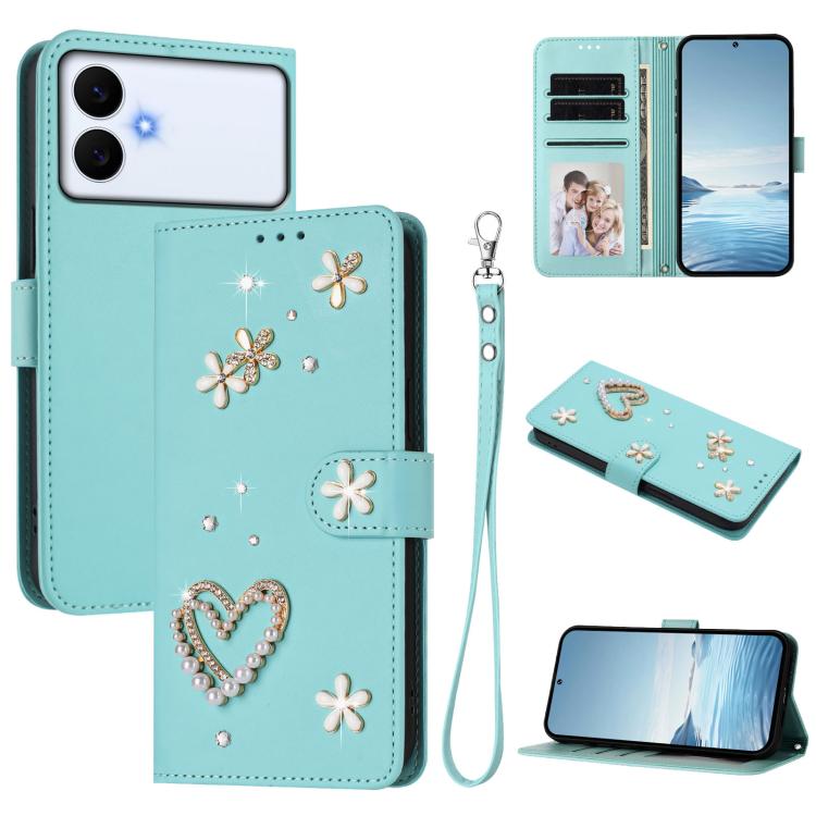 ZS01 Custodia per telefono a doppio strato in ecopelle vegana con motivo floreale a cuori e cinturino da polso, For Samsung Galaxy S26+ 5G, For Samsung Galaxy S26 Edge 5G, For Samsung Galaxy S26 Ultra 5G