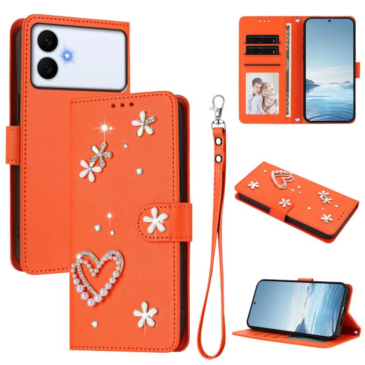 ZS01 Custodia per telefono a doppio strato in ecopelle vegana con motivo floreale a cuori e cinturino da polso, For Samsung Galaxy S26+ 5G, For Samsung Galaxy S26 Edge 5G, For Samsung Galaxy S26 Ultra 5G