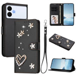 ZS01 Custodia per telefono a doppio strato in ecopelle vegana con motivo floreale a cuori e cinturino da polso, For Samsung Galaxy S26+ 5G, For Samsung Galaxy S26 Edge 5G, For Samsung Galaxy S26 Ultra 5G