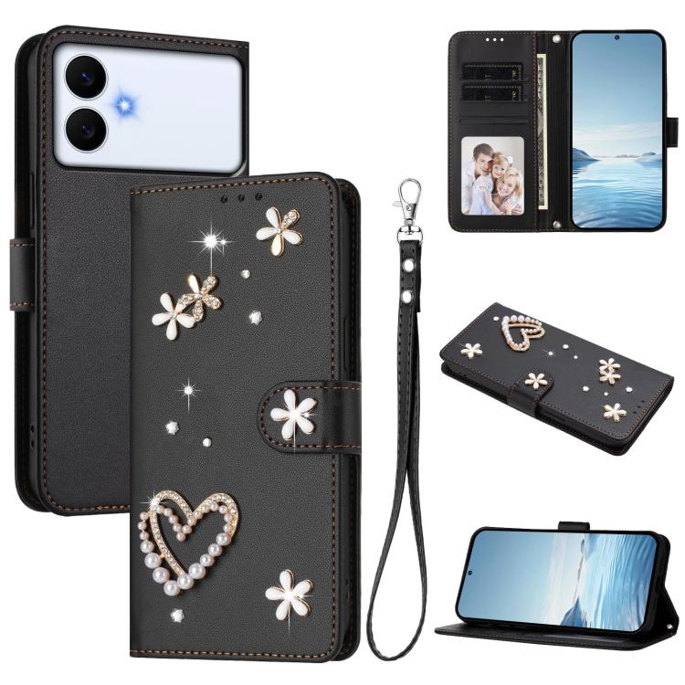 ZS01 Custodia per telefono a doppio strato in ecopelle vegana con motivo floreale a cuori e cinturino da polso, For Samsung Galaxy S26+ 5G, For Samsung Galaxy S26 Edge 5G, For Samsung Galaxy S26 Ultra 5G