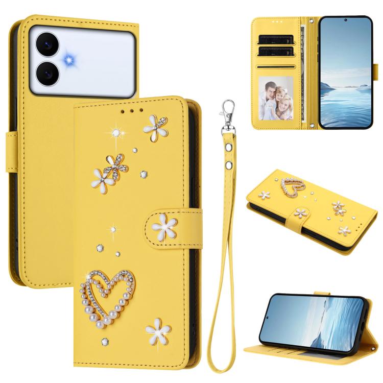 ZS01 Custodia per telefono a doppio strato in ecopelle vegana con motivo floreale a cuori e cinturino da polso, For Samsung Galaxy S26+ 5G, For Samsung Galaxy S26 Edge 5G, For Samsung Galaxy S26 Ultra 5G
