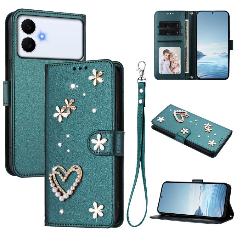 ZS01 Custodia per telefono a doppio strato in ecopelle vegana con motivo floreale a cuori e cinturino da polso, For Samsung Galaxy S26+ 5G, For Samsung Galaxy S26 Edge 5G, For Samsung Galaxy S26 Ultra 5G