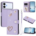 ZS01 Custodia per telefono a doppio strato in ecopelle vegana con motivo floreale a cuori e cinturino da polso, For Samsung Galaxy S26+ 5G, For Samsung Galaxy S26 Edge 5G, For Samsung Galaxy S26 Ultra 5G
