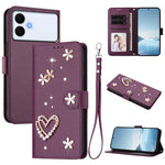 ZS01 Custodia per telefono a doppio strato in ecopelle vegana con motivo floreale a cuori e cinturino da polso, For Samsung Galaxy S26+ 5G, For Samsung Galaxy S26 Edge 5G, For Samsung Galaxy S26 Ultra 5G