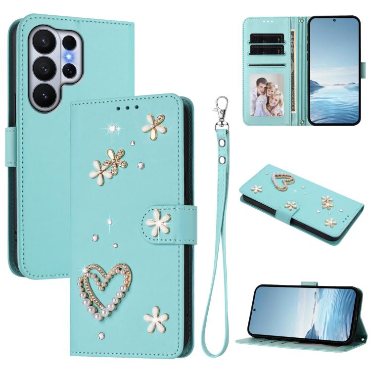 ZS01 Custodia per telefono a doppio strato in ecopelle vegana con motivo floreale a cuori e cinturino da polso, For Samsung Galaxy S26+ 5G, For Samsung Galaxy S26 Edge 5G, For Samsung Galaxy S26 Ultra 5G