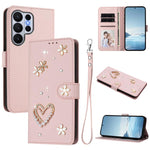 ZS01 Custodia per telefono a doppio strato in ecopelle vegana con motivo floreale a cuori e cinturino da polso, For Samsung Galaxy S26+ 5G, For Samsung Galaxy S26 Edge 5G, For Samsung Galaxy S26 Ultra 5G