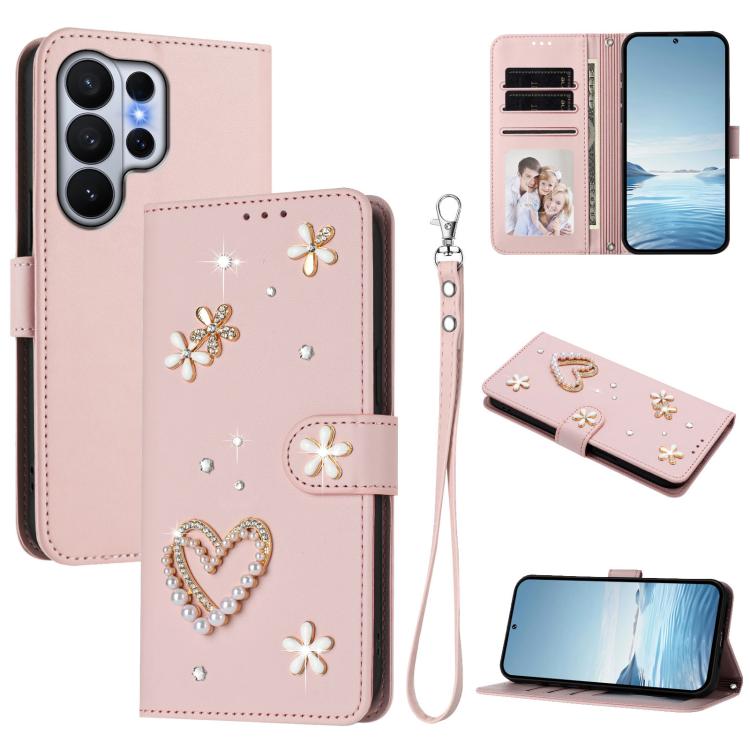 ZS01 Custodia per telefono a doppio strato in ecopelle vegana con motivo floreale a cuori e cinturino da polso, For Samsung Galaxy S26+ 5G, For Samsung Galaxy S26 Edge 5G, For Samsung Galaxy S26 Ultra 5G