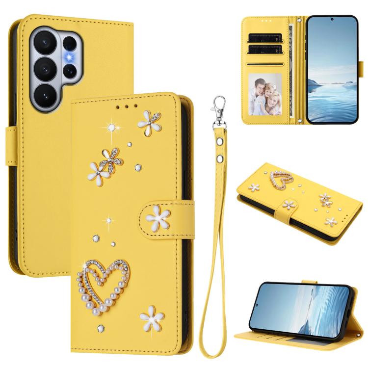 ZS01 Custodia per telefono a doppio strato in ecopelle vegana con motivo floreale a cuori e cinturino da polso, For Samsung Galaxy S26+ 5G, For Samsung Galaxy S26 Edge 5G, For Samsung Galaxy S26 Ultra 5G