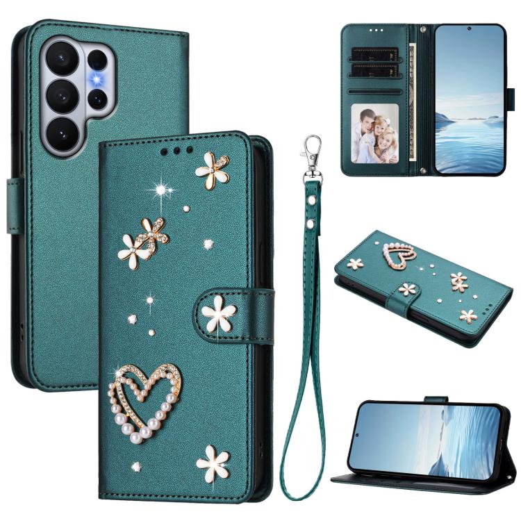 ZS01 Custodia per telefono a doppio strato in ecopelle vegana con motivo floreale a cuori e cinturino da polso, For Samsung Galaxy S26+ 5G, For Samsung Galaxy S26 Edge 5G, For Samsung Galaxy S26 Ultra 5G