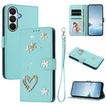 ZS01 Custodia per telefono a doppio strato in ecopelle vegana con motivo floreale a cuori e cinturino da polso, For Samsung Galaxy S26 5G, For Samsung Galaxy S25 FE 5G, For Samsung Galaxy S25 Edge 5G
