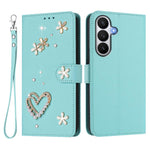 ZS01 Custodia per telefono a doppio strato in ecopelle vegana con motivo floreale a cuori e cinturino da polso, For Samsung Galaxy S26 5G, For Samsung Galaxy S25 FE 5G, For Samsung Galaxy S25 Edge 5G