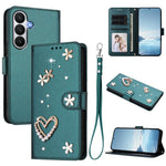 ZS01 Custodia per telefono a doppio strato in ecopelle vegana con motivo floreale a cuori e cinturino da polso, For Samsung Galaxy S26 5G, For Samsung Galaxy S25 FE 5G, For Samsung Galaxy S25 Edge 5G