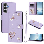 ZS01 Custodia per telefono a doppio strato in ecopelle vegana con motivo floreale a cuori e cinturino da polso, For Samsung Galaxy S26 5G, For Samsung Galaxy S25 FE 5G, For Samsung Galaxy S25 Edge 5G